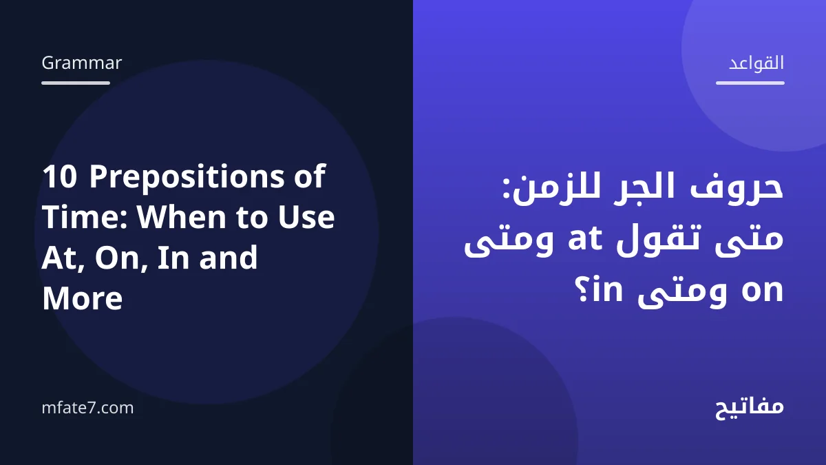 بانر المقال: حروف الجر للزمن: متى تقول at ومتى on ومتى in؟